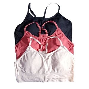 BCBGMaxAzria 3pk Light Pink, Coral, & Black Padded Racerback Sports Bras Size XL